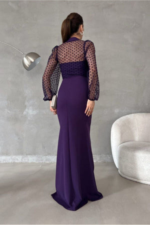 WoolnClyde Siyah Puantiyeli Tül Detaylı Sırt Arka Detay Slim Kesim