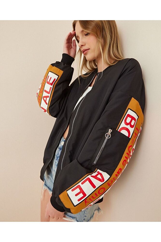 Siyah Unisex Yeni Sezon Oversize Erkek Kadın Bomber Kolej Ceket Mont