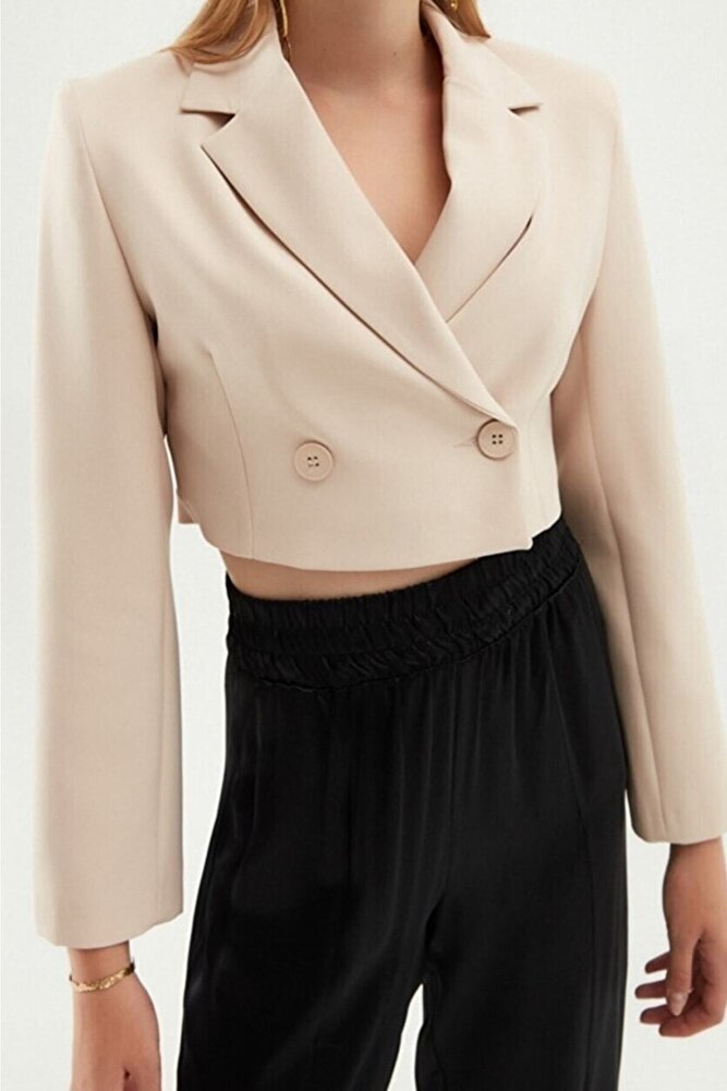 Kadın Kruvaze Crop Blazer Ceket